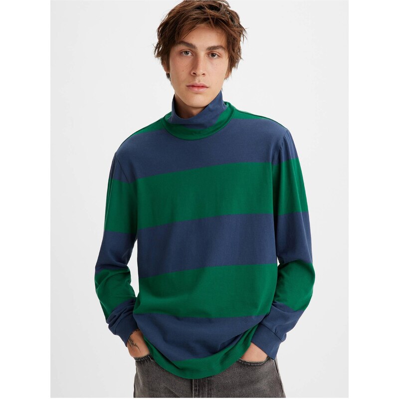 Levi's Modro-zelené pánské tričko Levi's LS Turtleneck Tee Alpha Naval - Pánské