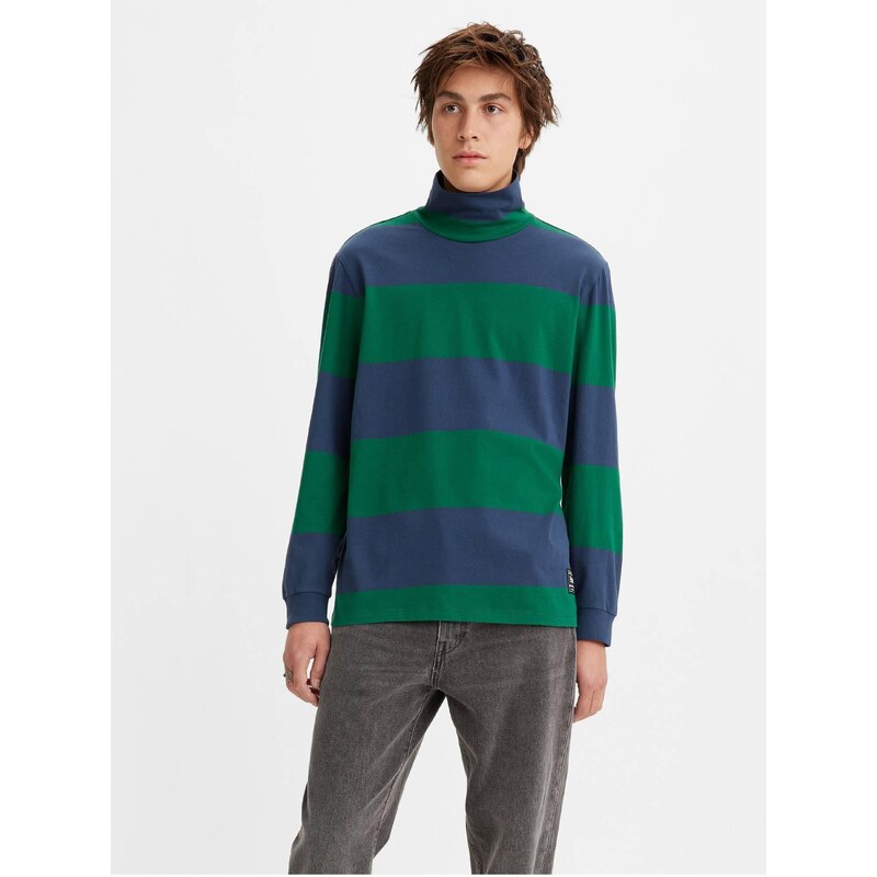 Levi's Modro-zelené pánské tričko Levi's LS Turtleneck Tee Alpha Naval - Pánské