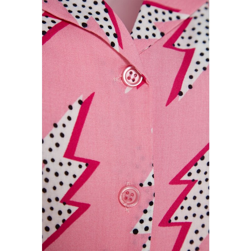 Trendyol Pink Patterned Viscose Shirt-Shorts Woven Pajamas Set