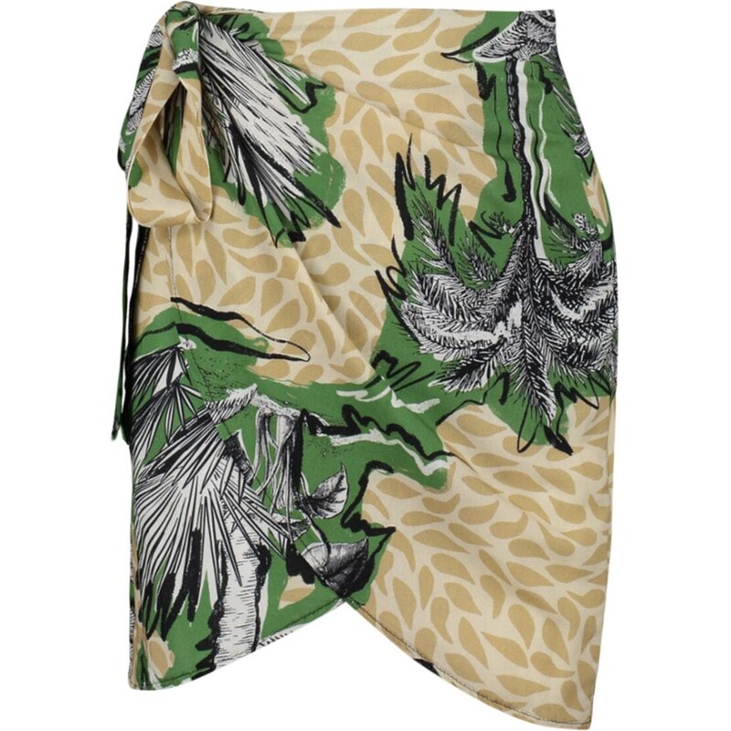 Trendyol Tropical Patterned Mini Woven Tie Skirt