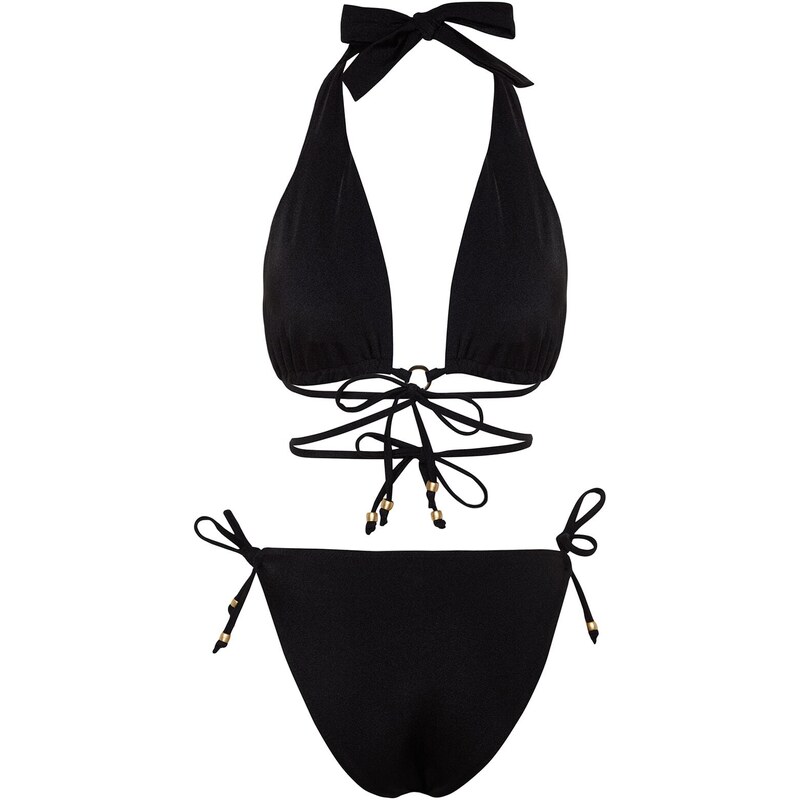 Trendyol Black Triangle Accessorized Regular Leg Bikini Set