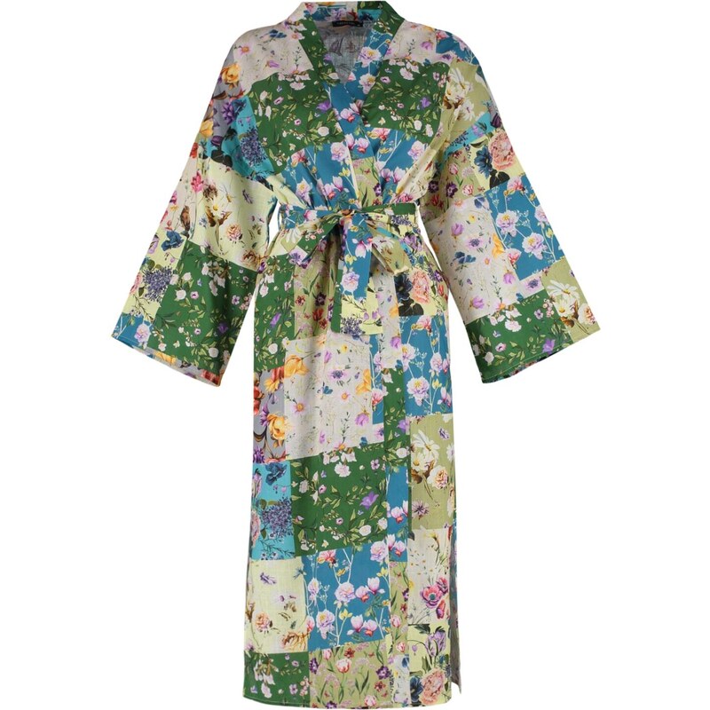 Trendyol Floral Pattern Belted Maxi-Weave 100% Cotton Kimono & Caftan