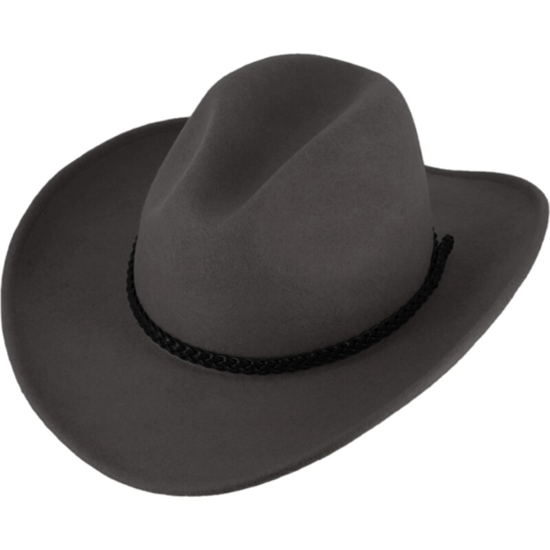 Fiebig Měkký tmavě šedý klobouk ve stylu western - tvárný (tvarovatelná krempa) s drátem po okraji a koženým řemínkem