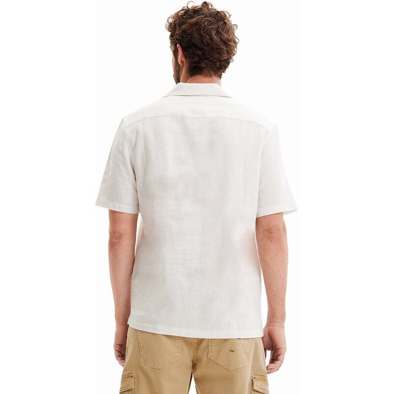 Košile Desigual pánská, bílá barva, regular, s klasickým límcem
