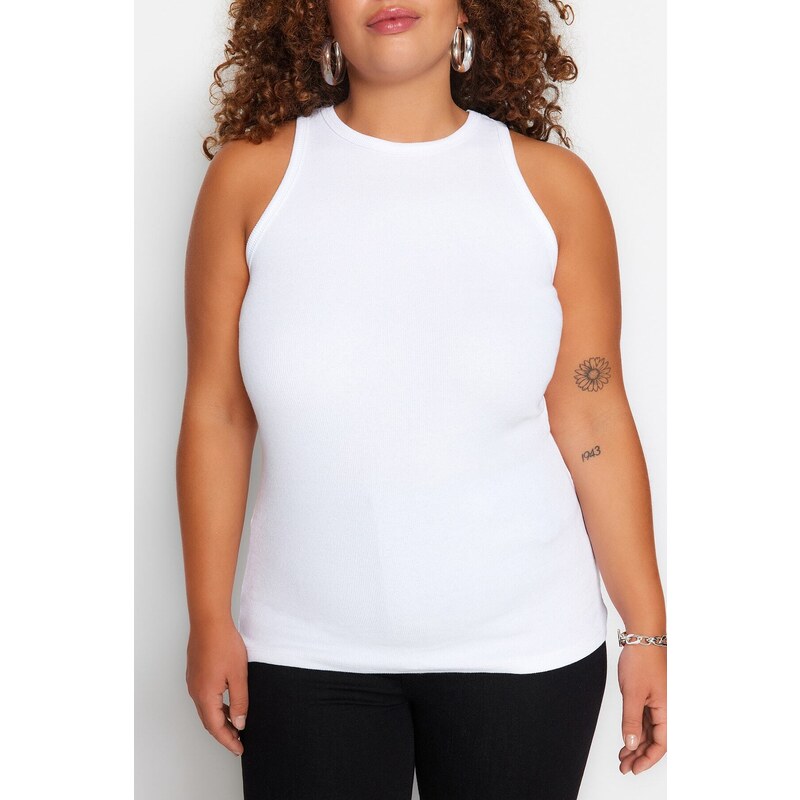 Trendyol Curve White Barbell Collar Basic Knitted Tank Top