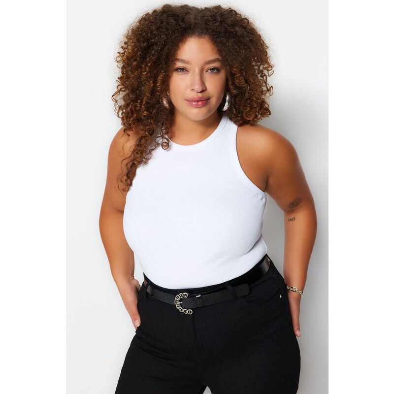 Trendyol Curve White Barbell Collar Basic Knitted Tank Top
