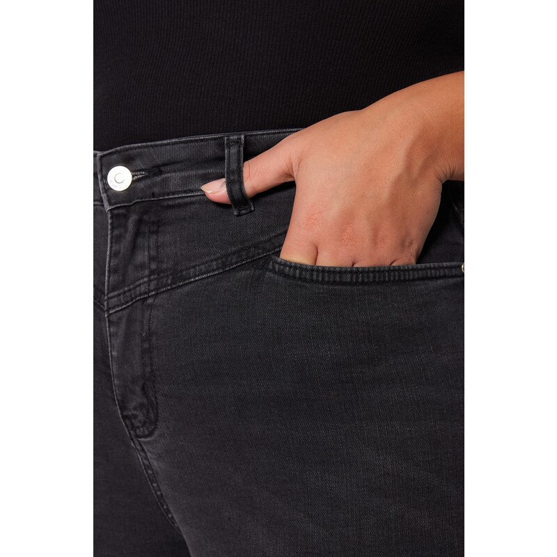 Trendyol Curve Anthracite Rise Waist Kalhoty Barevně blokované Flexibilní Skinny Džíny