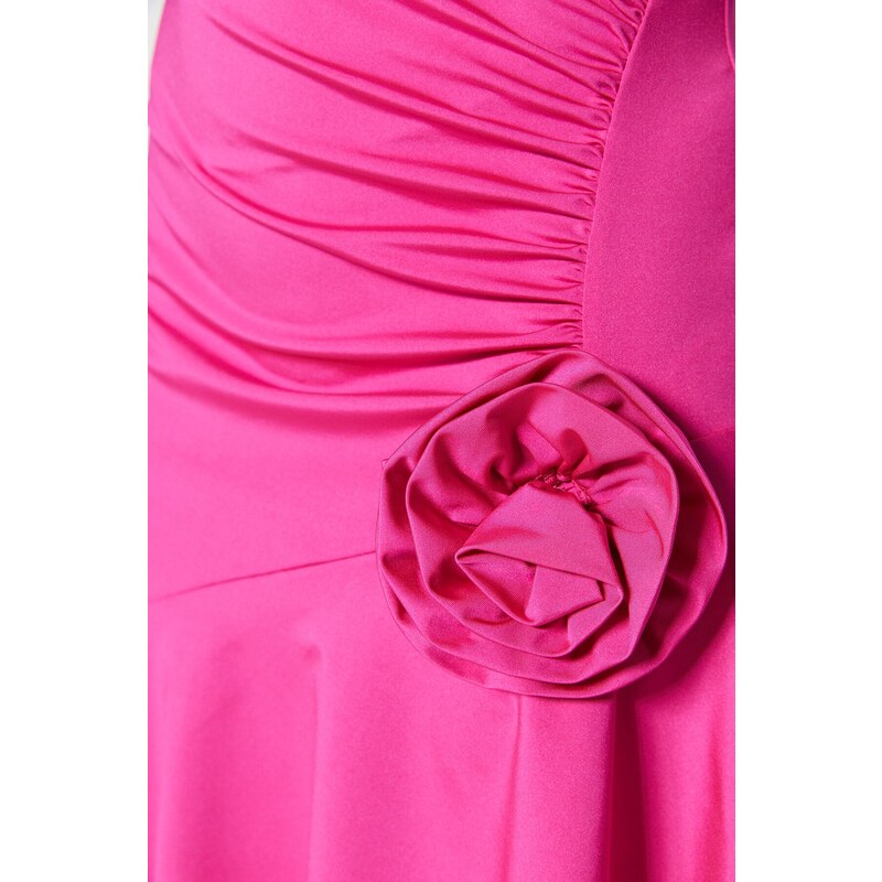 Trendyol Fuchsia vypasované pletené elegantní večerní šaty