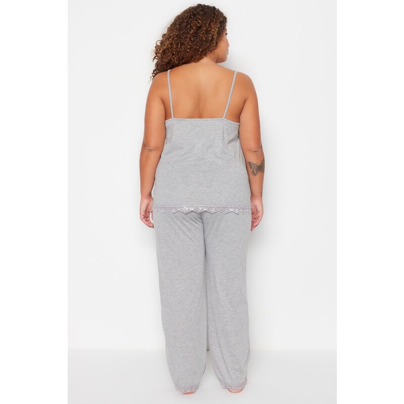 Trendyol Curve Plus Size Pajama Set - Gray - Plain