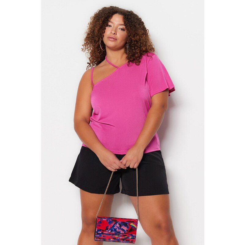 Trendyol Curve Fuchsia Knitted One Sleeve Blouse