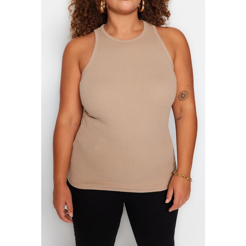 Trendyol Curve Mink Barbell Collar Basic Knitted Tank Top