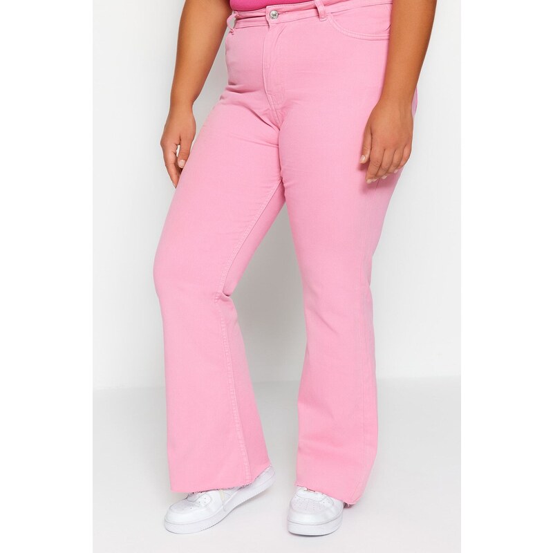 Trendyol Curve Růžové džíny s vysokým pasem a zkrácenými nohavicemi