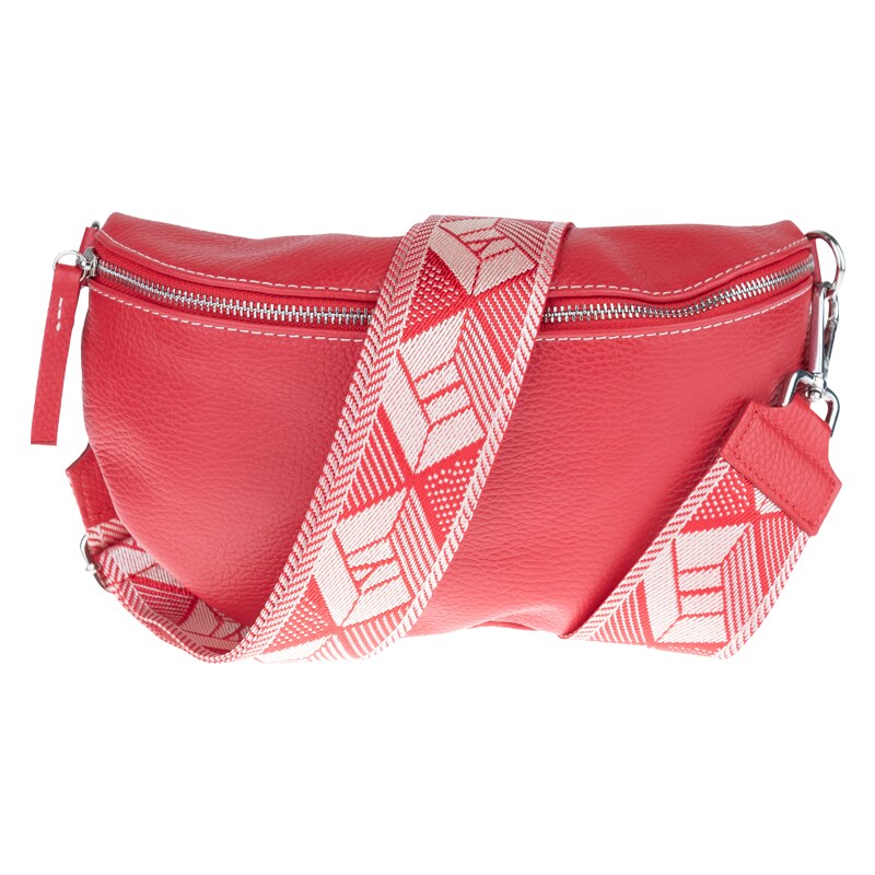 Červená kožená italská crossbody kabelka Reni Grande Rossa s přídavným 80396380