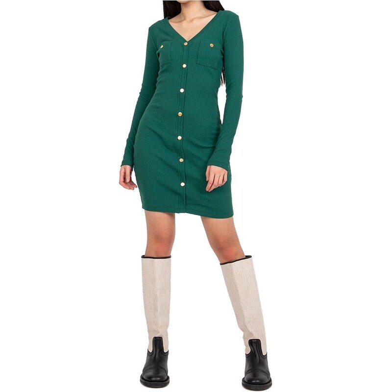 Zelené ležérní šaty cindy s kapsami na hrudi