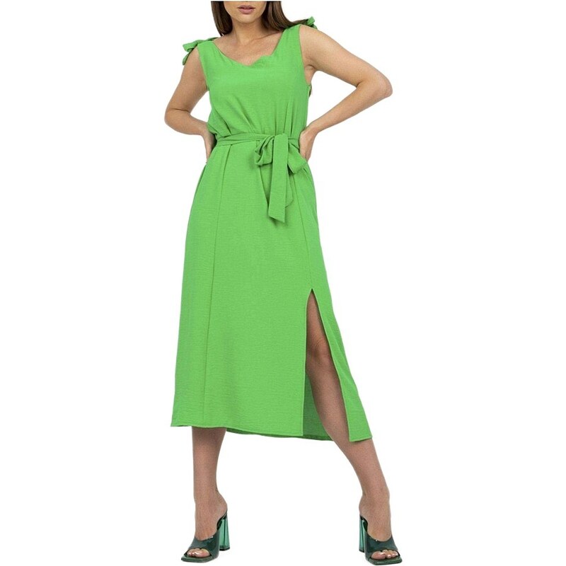 Zelené letní midi šaty s vázáním