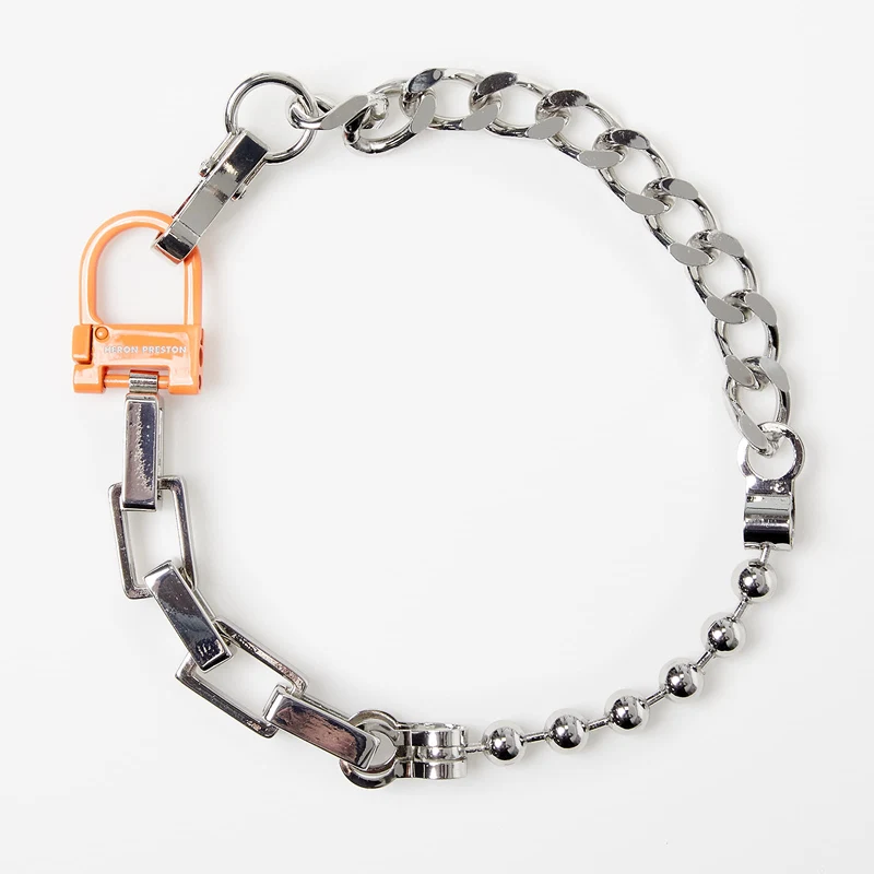 アクセサリー HERON PRESTON MULTICHAIN SQUARE NECKLACE Heron Preston Silver & Orange Multichain Square Necklace