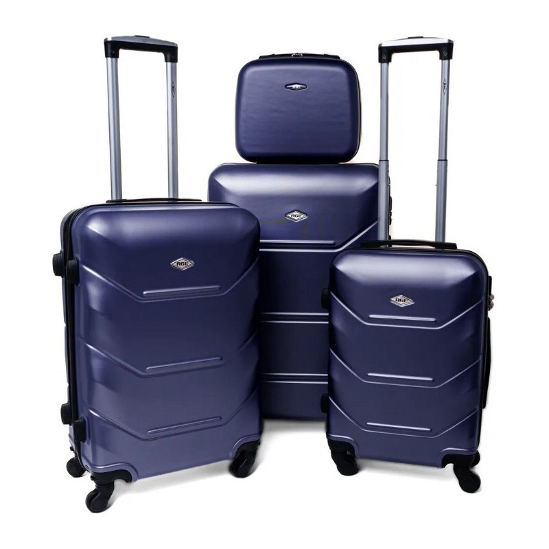 Rogal Tmavě modrá sada 4 luxusních skořepinových kufrů "Luxury" - vel. S, M, L, XL