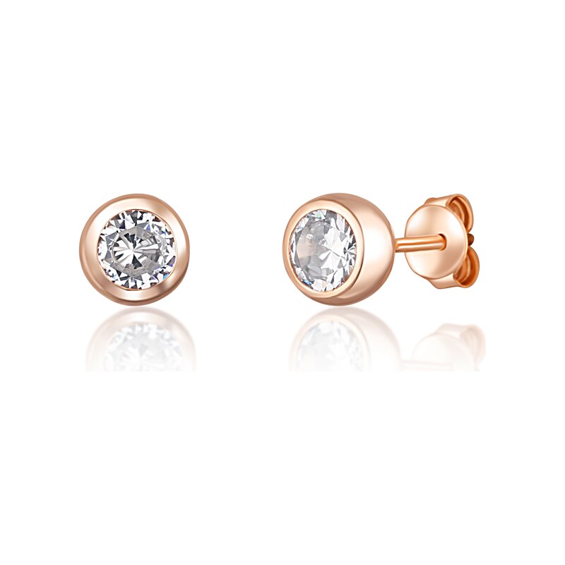 JVD Dámské stříbrné rose gold náušnice se zirkony na puzetku 80408536