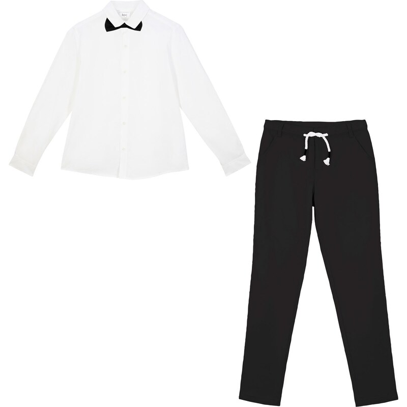 bonprix Chlapecké kalhoty Chino, košile a motýlek, slavnostní (3dílná souprava) Černá