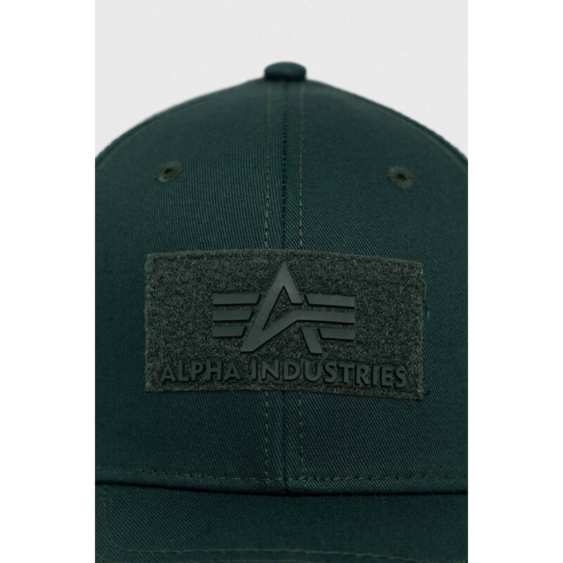 Bavlněná čepice Alpha Industries zelená barva, s aplikací, 168903.610-NavyGreen