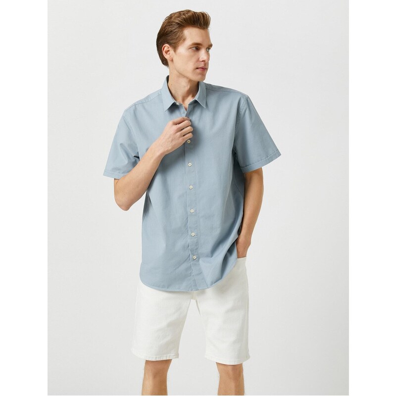 Koton Summer Shirt with Short Sleeves, Classic Collar Cotton