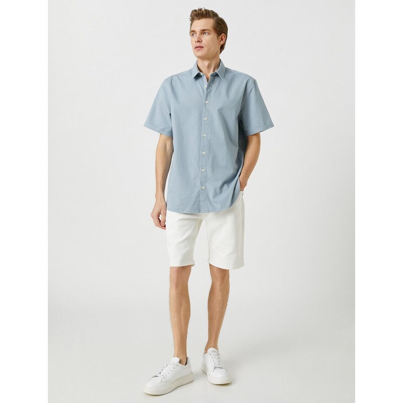 Koton Summer Shirt with Short Sleeves, Classic Collar Cotton