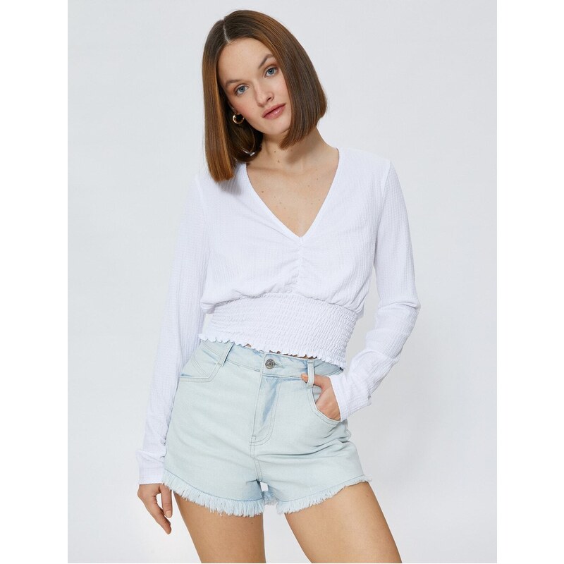 Koton Gippe Crop Blouse V-Neck Long Sleeve