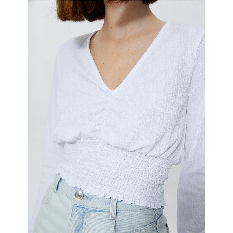 Koton Gippe Crop Blouse V-Neck Long Sleeve