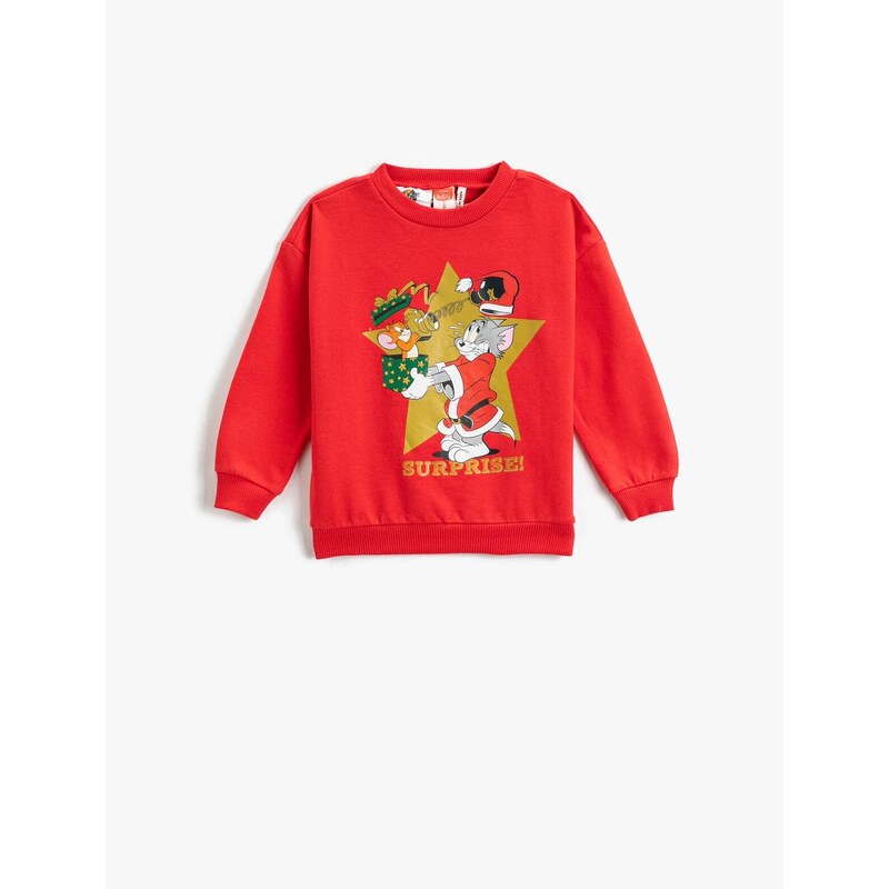 Koton Christmas Theme Tom and Jerry Printed Sweatshirt Licensed