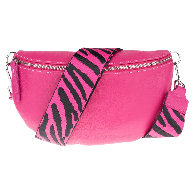 Růžová kožená italská crossbody kabelka Reni Grande Fuxia s přídavným 80423803