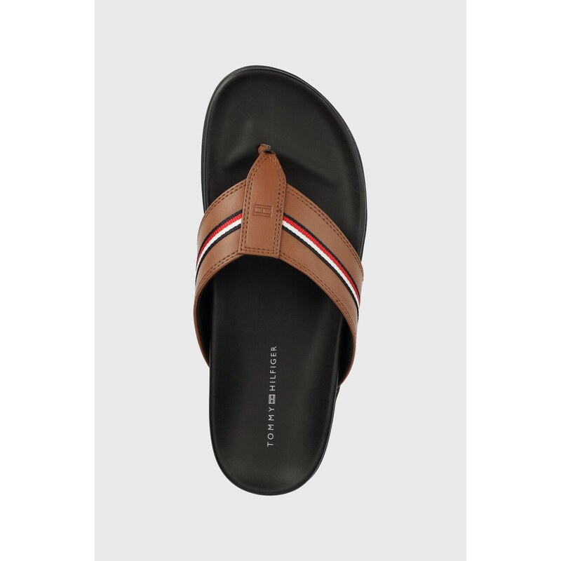 Žabky Tommy Hilfiger HILFIGER LEATHER TOE POST SANDAL pánské, hnědá barva, FM0FM04460