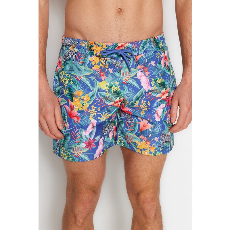 Trendyol Navy Blue Men's Standard Size Floral Print Swimwear Marine Shorts