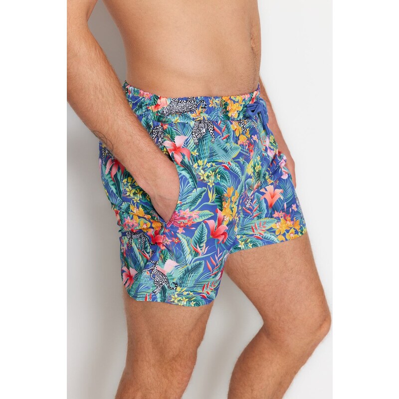 Trendyol Navy Blue Men's Standard Size Floral Print Swimwear Marine Shorts
