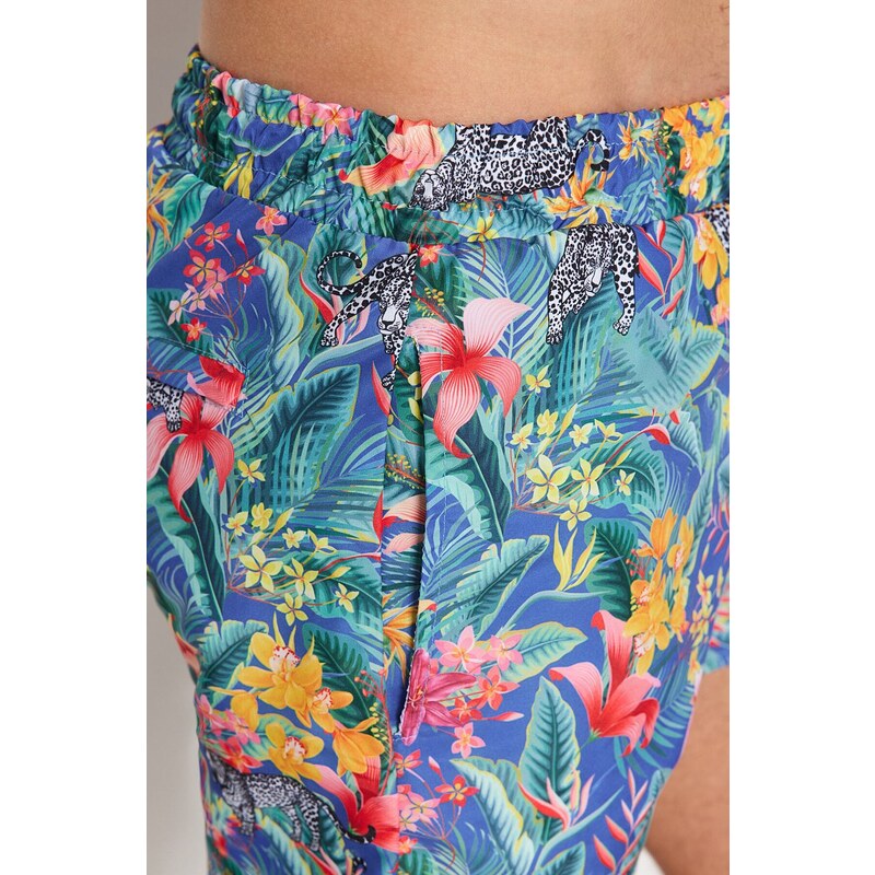 Trendyol Navy Blue Men's Standard Size Floral Print Swimwear Marine Shorts