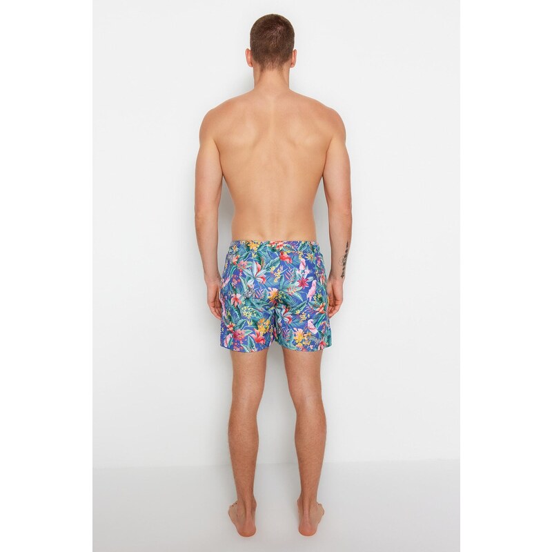 Trendyol Navy Blue Men's Standard Size Floral Print Swimwear Marine Shorts