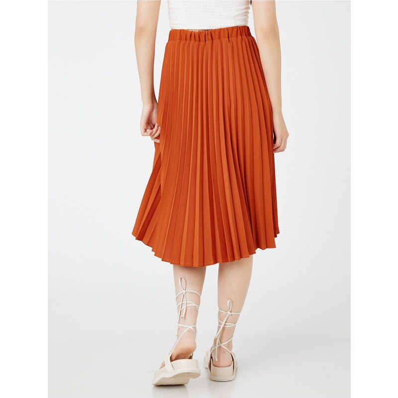 Koton Pleated Midi Length Skirt with Elastic Waist