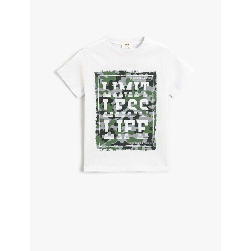 Koton Short-Sleeved Printed T-Shirt Crew Neck Cotton