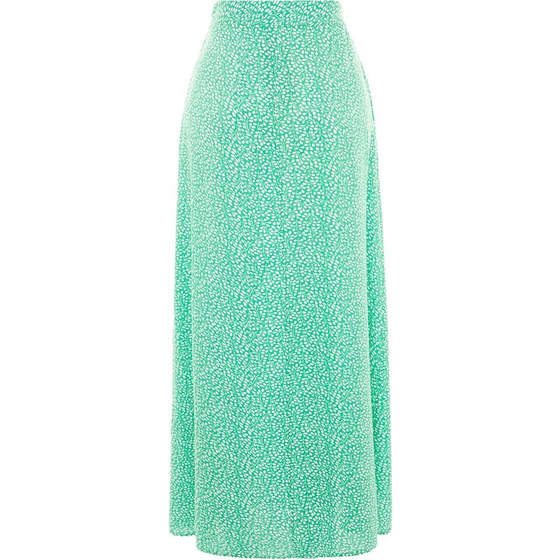 Trendyol Green Floral Printed Viscose Knitted Flare Skirt