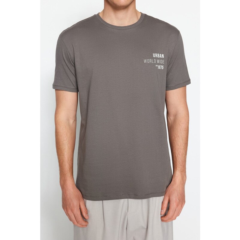 Trendyol Anthracite Regular/Normal Fit 100% Cotton Minimal Text Printed T-Shirt