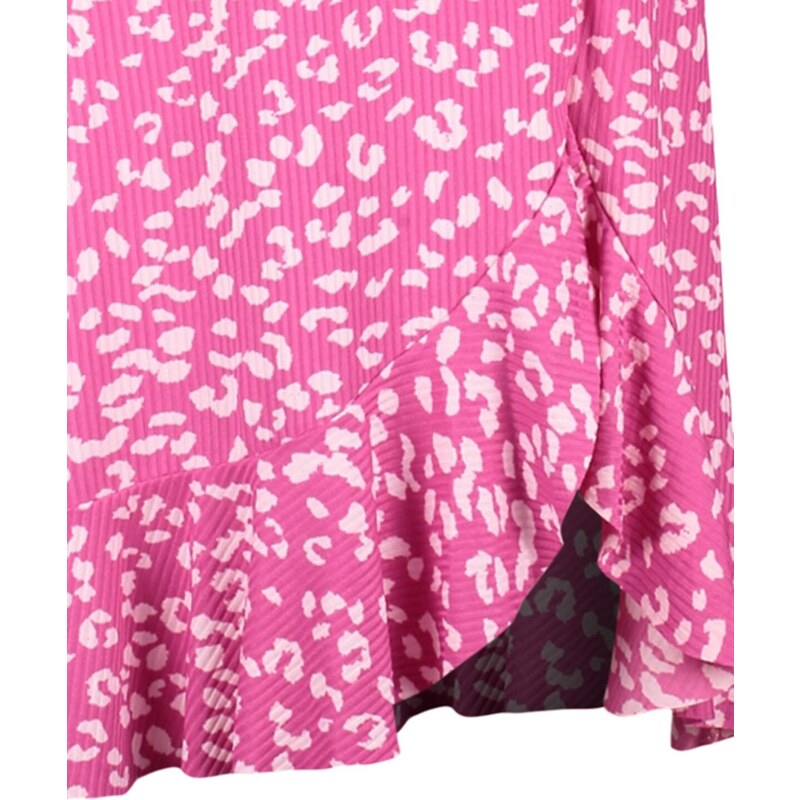 Trendyol Fuchsia Printed High-waist Midi, Elastic Knitted Skirt with Ruffles and Ruffle Details