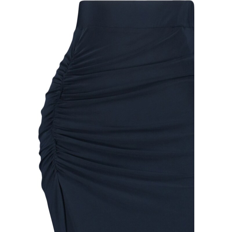 Trendyol Navy Blue Shirred Detail Fitted/Simple High Waist Midi Pencil Stretch Knitted Skirt