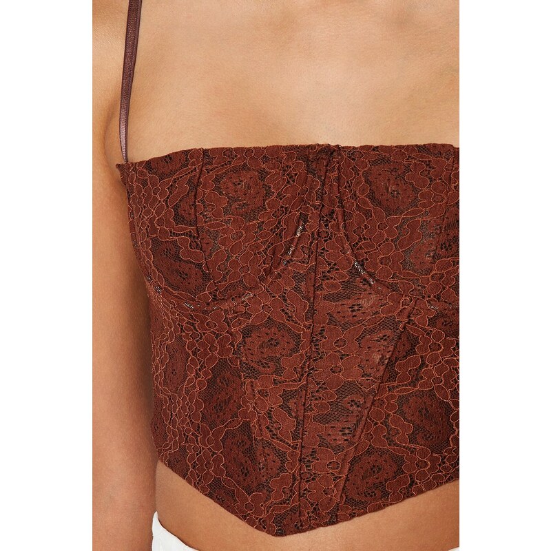 Trendyol Brown Crop Lined Corset Detailed Lace Bustier