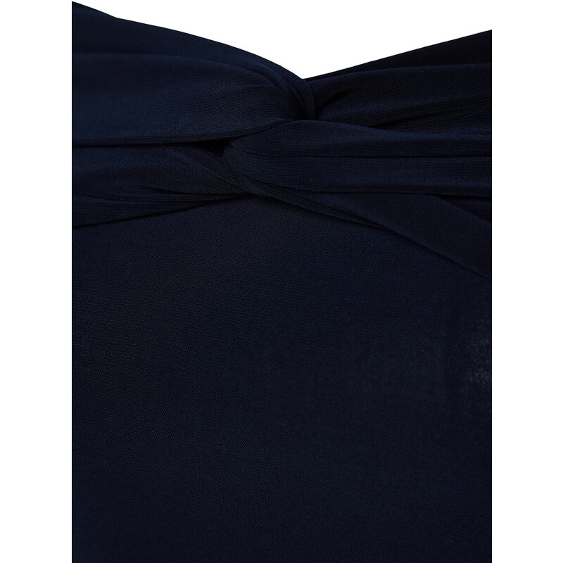 Trendyol Navy Blue Shirring Detailed Fitted/Sleeper Carmen Collar Stretch Knitted Blouse