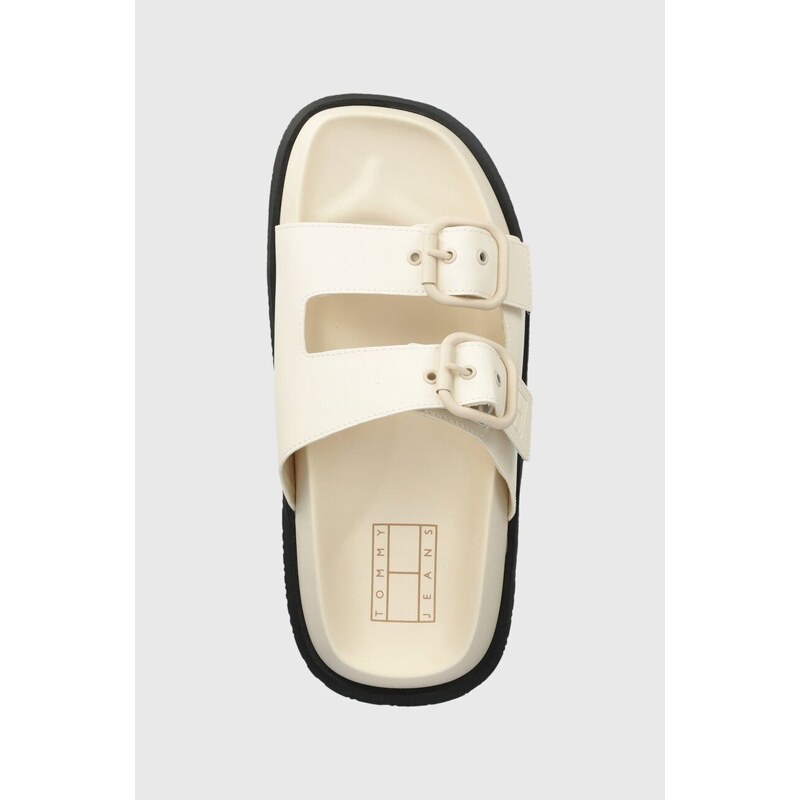 Pantofle Tommy Jeans FANCY SANDAL dámské, béžová barva, EN0EN02136