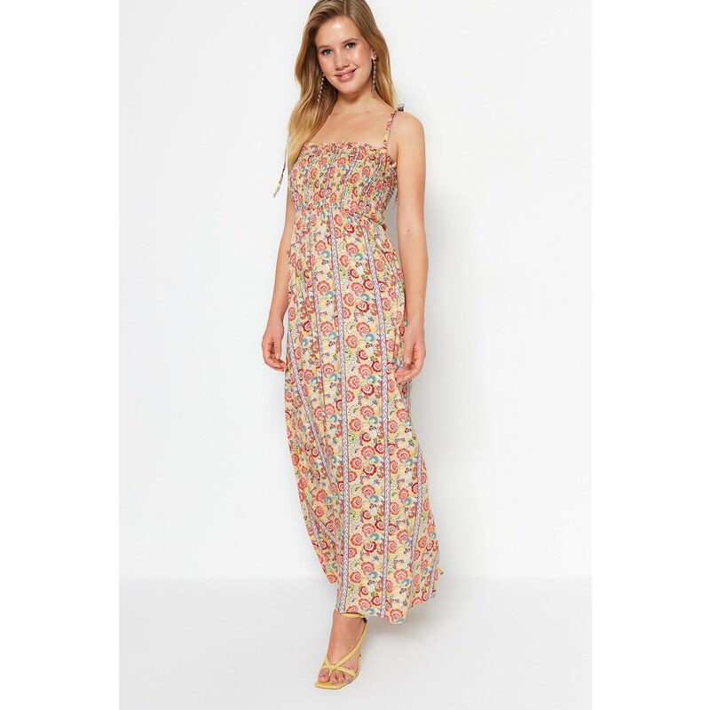 Trendyol Vícebarevné rovné střihy Maxi tkané květinové tkané šaty