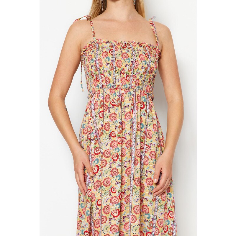 Trendyol Vícebarevné rovné střihy Maxi tkané květinové tkané šaty