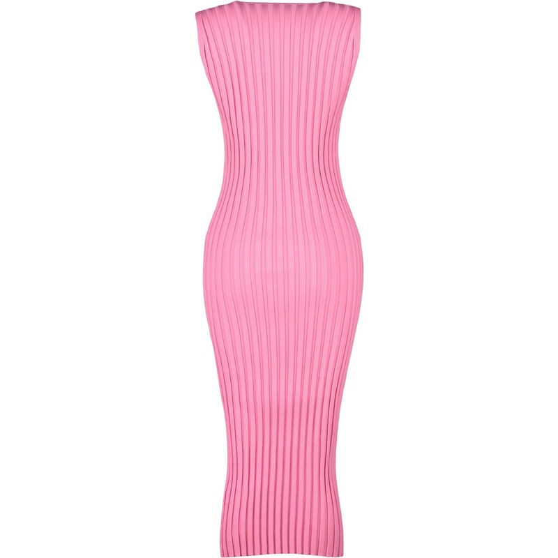 Trendyol Růžové midi pletené šaty s knoflíky