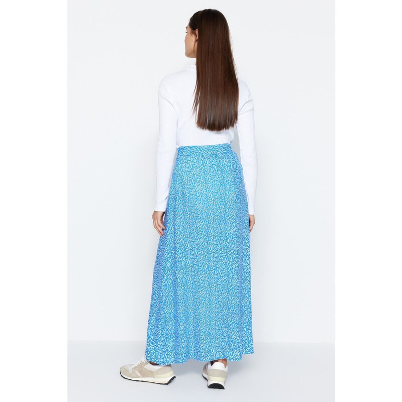 Trendyol Blue Floral Printed Viscose Woven Flare Skirt