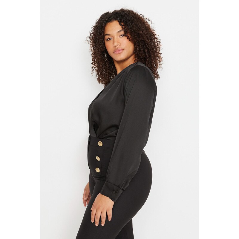 Trendyol Curve Black Satin Look Body With Buttons