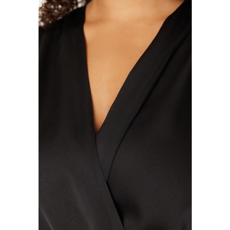 Trendyol Curve Black Satin Look Body With Buttons